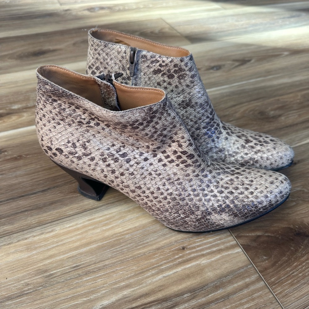 John Fluevog Brown Ankle Boots with Woven Leather Design